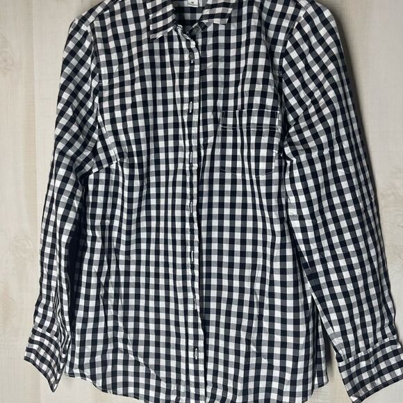 J. Crew black and‎ white checked bottom down blouse top, size medium - Picture 7 of 16